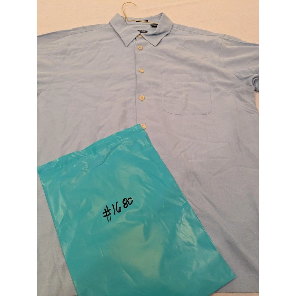 IZOD Shirt Men XL Light Blue 100% Silk Short Sleeve Button Washable Pocket‎ NWT - Picture 14 of 14
